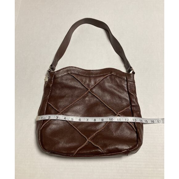 Womens Shoulder Bag Purse Nyla Noor Faux Pebbled Leather Patchwork Tassel Brown - Picture 9 of 13